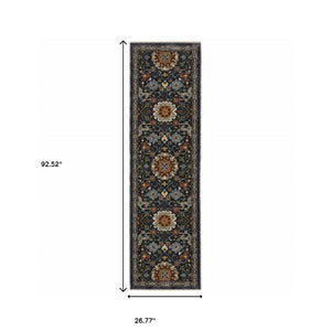 HomeRoots 2' Elegant Blue and Ivory Oriental Power Loom Runner Rug with Fringe for Stylish Hallways and Entryways Blue/ Multi 2'3" x 7'6" 507968