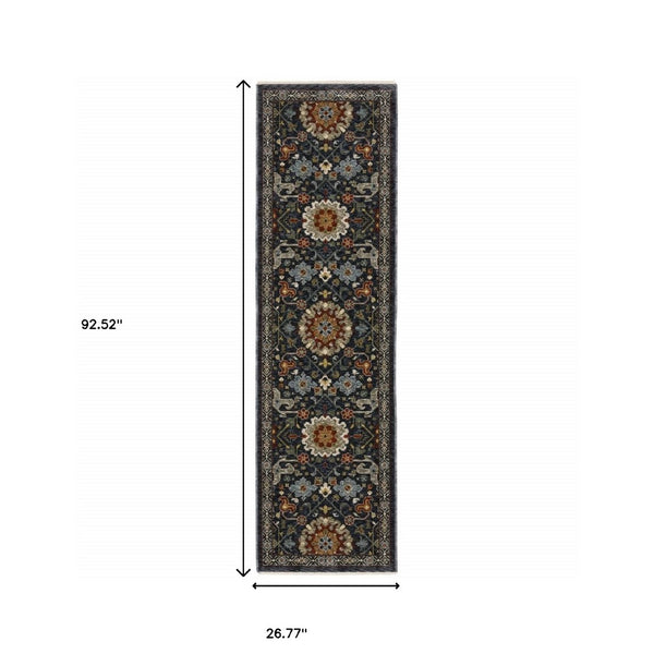 HomeRoots 2' Elegant Blue and Ivory Oriental Power Loom Runner Rug with Fringe for Stylish Hallways and Entryways Blue/ Multi 2'3" x 7'6" 507968