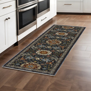 HomeRoots 2' Elegant Blue and Ivory Oriental Power Loom Runner Rug with Fringe for Stylish Hallways and Entryways Blue/ Multi 2'3" x 7'6" 507968