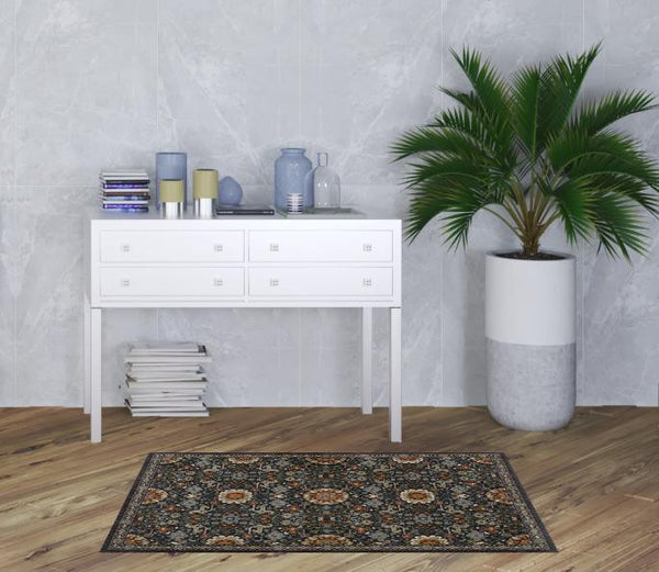 Homeroots 3' X 5' Blue Red Ivory And Gold Oriental Power Loom Stain Resistant Area Rug With Fringe Blue,Multi Polyester 507970