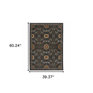 HomeRoots 2' Elegant Blue and Ivory Oriental Power Loom Runner Rug with Fringe for Stylish Hallways and Entryways 3' x 5' 507970