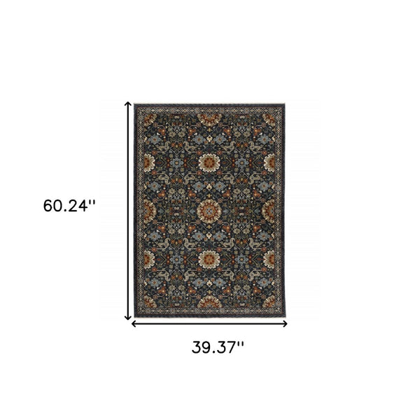 HomeRoots 2' Elegant Blue and Ivory Oriental Power Loom Runner Rug with Fringe for Stylish Hallways and Entryways 3' x 5' 507970