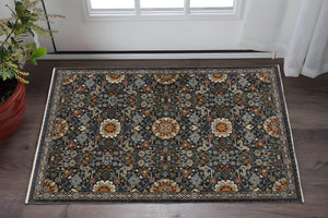 HomeRoots 2' Elegant Blue and Ivory Oriental Power Loom Runner Rug with Fringe for Stylish Hallways and Entryways 3' x 5' 507970