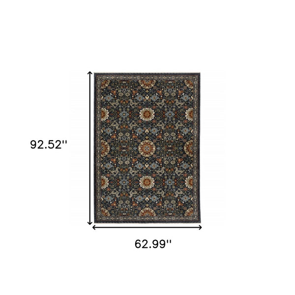 HomeRoots 2' Elegant Blue and Ivory Oriental Power Loom Runner Rug with Fringe for Stylish Hallways and Entryways 5' X 8' 507971