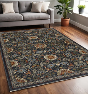 HomeRoots 2' Elegant Blue and Ivory Oriental Power Loom Runner Rug with Fringe for Stylish Hallways and Entryways 5' X 8' 507971
