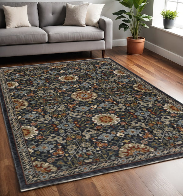 HomeRoots 2' Elegant Blue and Ivory Oriental Power Loom Runner Rug with Fringe for Stylish Hallways and Entryways 5' X 8' 507971