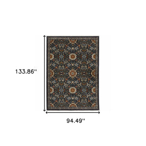 Homeroots 8' X 11' Blue And Ivory Oriental Power Loom Area Rug With Fringe Blue,Multi Polyester 507973