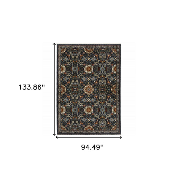 Homeroots 8' X 11' Blue And Ivory Oriental Power Loom Area Rug With Fringe Blue,Multi Polyester 507973