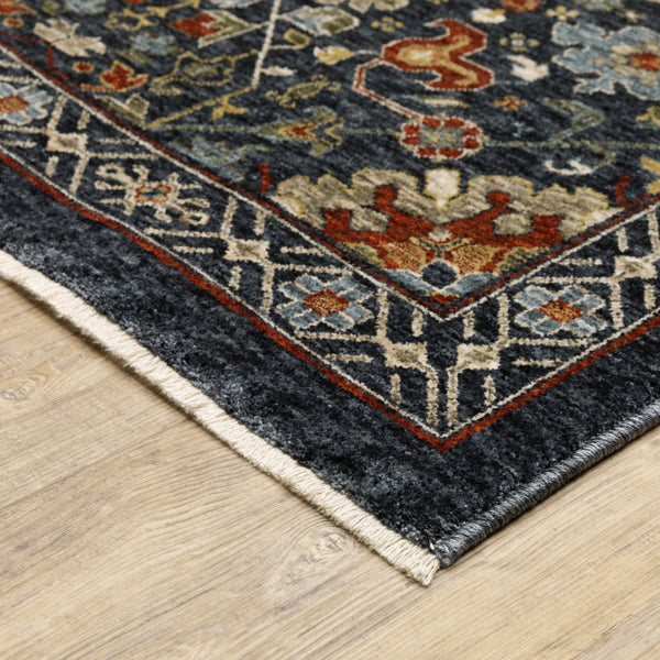 Homeroots 8' X 11' Blue And Ivory Oriental Power Loom Area Rug With Fringe Blue,Multi Polyester 507973
