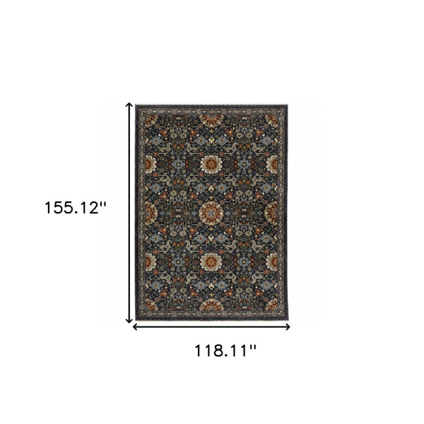 HomeRoots 2' Elegant Blue and Ivory Oriental Power Loom Runner Rug with Fringe for Stylish Hallways and Entryways 10' X 13' 507974