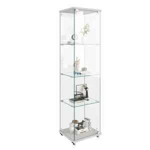 English Elm Modern Glass Display Cabinet With Led Lighting - Stylish 1-Door 4-Shelf Unit For Home & Office Use W241P242916