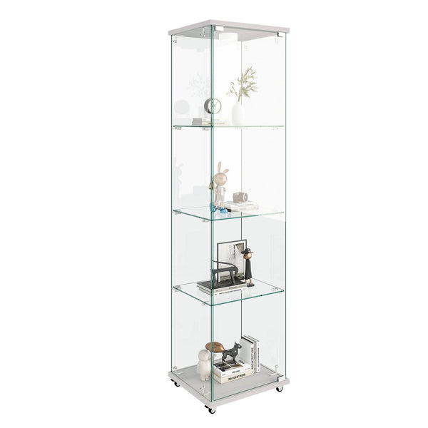 English Elm Modern Glass Display Cabinet With Led Lighting - Stylish 1-Door 4-Shelf Unit For Home & Office Use W241P242916