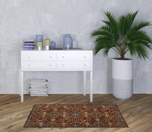 Homeroots 3' X 5' Red Blue Gold And Ivory Oriental Power Loom Stain Resistant Area Rug With Fringe Red,Multi Polyester 507977