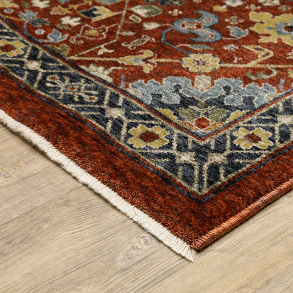 Homeroots 8' X 11' Blue And Red Oriental Power Loom Area Rug With Fringe Red,Multi Polyester 507980