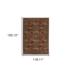 Homeroots 10' X 13' Blue And Red Oriental Power Loom Area Rug With Fringe Red,Multi Polyester 507981