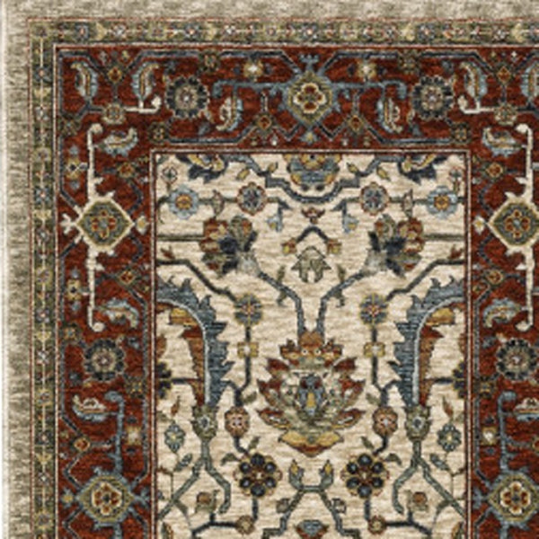 HomeRoots 2' Elegant Ivory Red Green Grey Blue and Navy Oriental Power Loom Runner Rug for Hallways 2'3" x 7'6" 507982