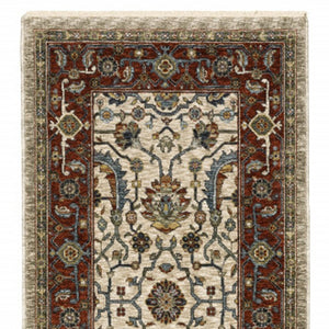 HomeRoots 2' Elegant Ivory Red Green Grey Blue and Navy Oriental Power Loom Runner Rug for Hallways 2'3" x 7'6" 507982