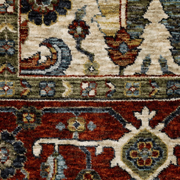 HomeRoots 2' Elegant Ivory Red Green Grey Blue and Navy Oriental Power Loom Runner Rug for Hallways 2'3" x 7'6" 507982