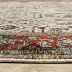 HomeRoots 2' Elegant Ivory Red Green Grey Blue and Navy Oriental Power Loom Runner Rug for Hallways 3' x 5' 507984