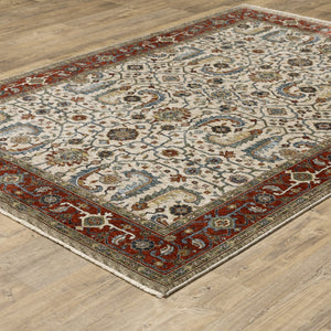 HomeRoots 2' Elegant Ivory Red Green Grey Blue and Navy Oriental Power Loom Runner Rug for Hallways 3' x 5' 507984