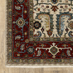 HomeRoots 2' Elegant Ivory Red Green Grey Blue and Navy Oriental Power Loom Runner Rug for Hallways 3' x 5' 507984