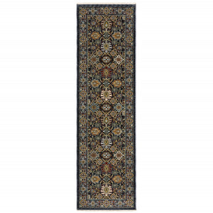 HomeRoots 2' Blue and Beige Oriental Power Loom Runner Rug with Fringe – Durable, Stylish, and Timeless Design 2'3" x 7'6" 507989