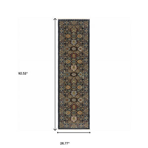 HomeRoots 2' Blue and Beige Oriental Power Loom Runner Rug with Fringe – Durable, Stylish, and Timeless Design 2'3" x 7'6" 507989