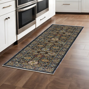 HomeRoots 2' Blue and Beige Oriental Power Loom Runner Rug with Fringe – Durable, Stylish, and Timeless Design 2'3" x 7'6" 507989