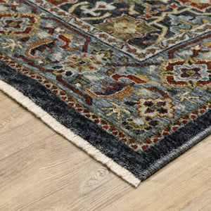 HomeRoots 2' Blue and Beige Oriental Power Loom Runner Rug with Fringe – Durable, Stylish, and Timeless Design 2'3" x 7'6" 507989