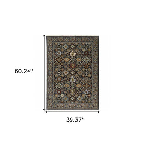 HomeRoots 2' Blue and Beige Oriental Power Loom Runner Rug with Fringe – Durable, Stylish, and Timeless Design 3' x 5' 507991