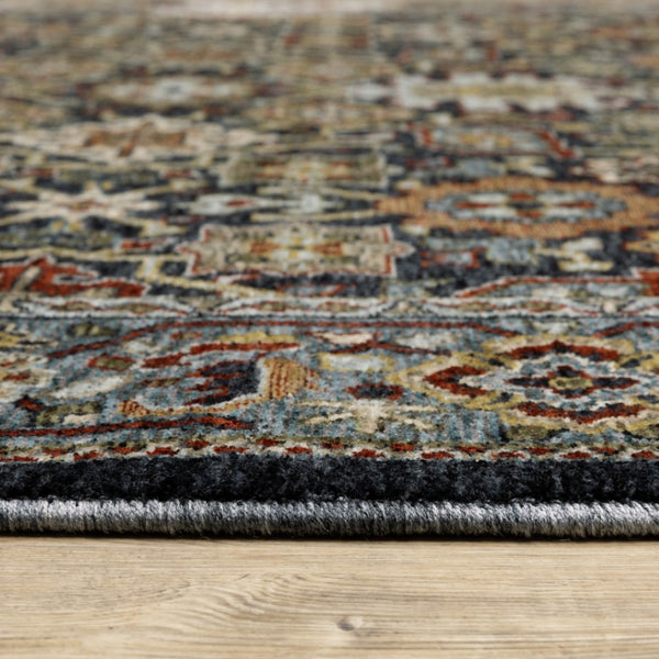 HomeRoots 2' Blue and Beige Oriental Power Loom Runner Rug with Fringe – Durable, Stylish, and Timeless Design 3' x 5' 507991