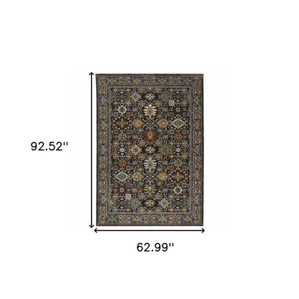 HomeRoots 2' Blue and Beige Oriental Power Loom Runner Rug with Fringe – Durable, Stylish, and Timeless Design 5' X 8' 507992