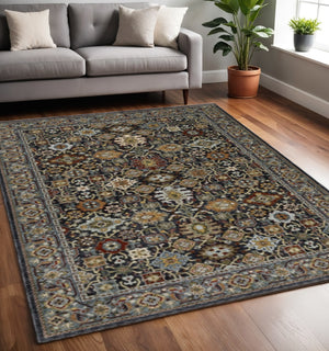 HomeRoots 2' Blue and Beige Oriental Power Loom Runner Rug with Fringe – Durable, Stylish, and Timeless Design 5' X 8' 507992