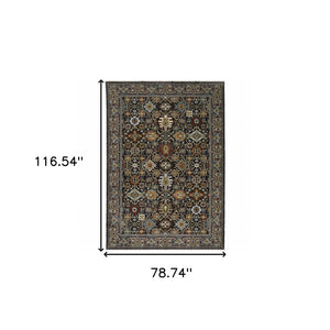 HomeRoots 2' Blue and Beige Oriental Power Loom Runner Rug with Fringe – Durable, Stylish, and Timeless Design 7' X 10' 507993