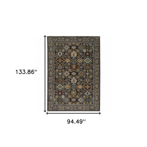 HomeRoots 2' Blue and Beige Oriental Power Loom Runner Rug with Fringe – Durable, Stylish, and Timeless Design 8' X 11' 507994