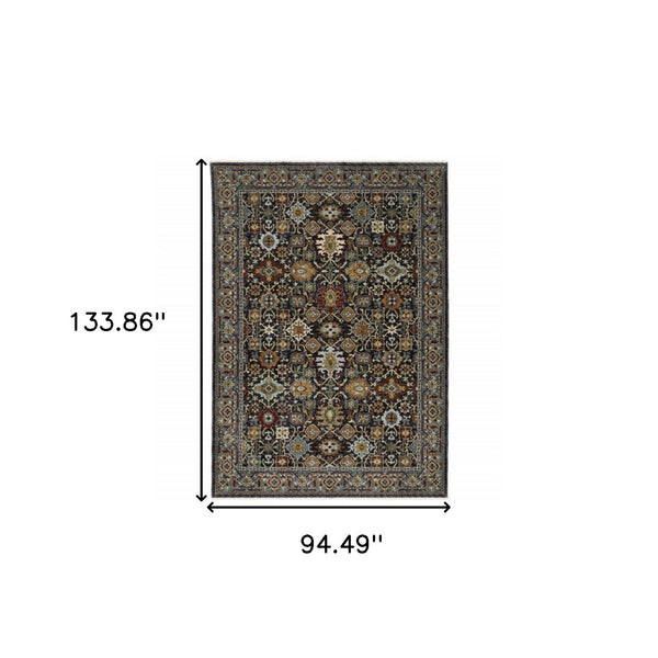 HomeRoots 2' Blue and Beige Oriental Power Loom Runner Rug with Fringe – Durable, Stylish, and Timeless Design 8' X 11' 507994