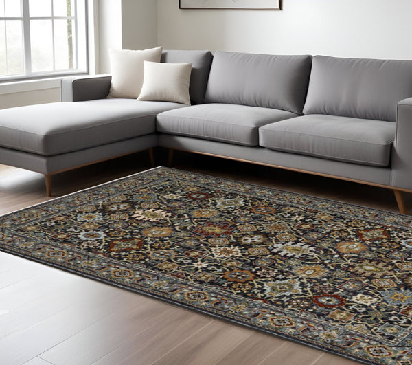 HomeRoots 2' Blue and Beige Oriental Power Loom Runner Rug with Fringe – Durable, Stylish, and Timeless Design 8' X 11' 507994