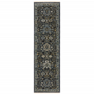 Homeroots 8' Blue And Ivory Oriental Power Loom Runner Rug  Polyester 507996
