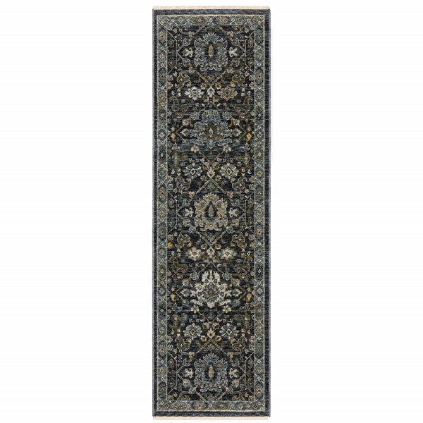 Homeroots 8' Blue And Ivory Oriental Power Loom Runner Rug  Polyester 507996
