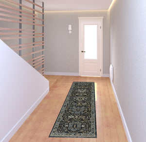 Homeroots 8' Blue And Ivory Oriental Power Loom Runner Rug  Polyester 507996