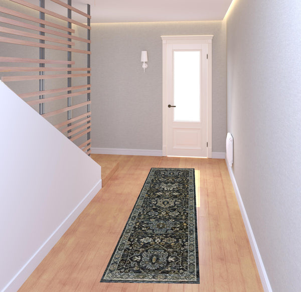 Homeroots 8' Blue And Ivory Oriental Power Loom Runner Rug  Polyester 507996