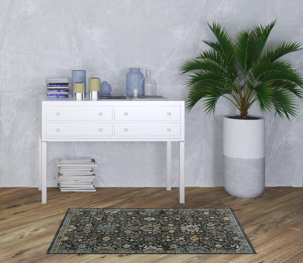 Homeroots 3' X 5' Blue Ivory Grey Gold Green And Brown Oriental Power Loom Stain Resistant Area Rug With Fringe  Polyester 507998