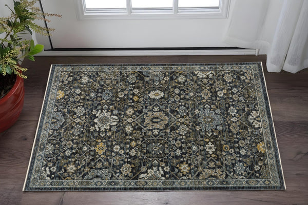 HomeRoots 8' Blue and Ivory Oriental Runner Rug - Timeless Elegance for Hallways, Easy Care, Durable Design 3' x 5' 507998