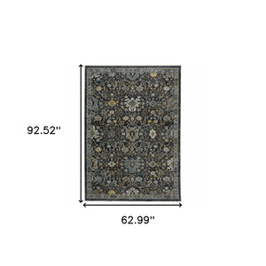 Homeroots 5' X 8' Blue Ivory Grey Gold Green And Brown Oriental Power Loom Stain Resistant Area Rug With Fringe  Polyester 507999