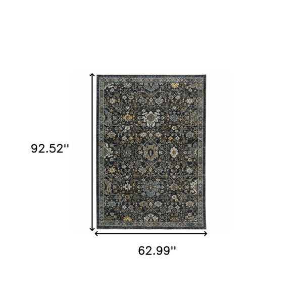 Homeroots 5' X 8' Blue Ivory Grey Gold Green And Brown Oriental Power Loom Stain Resistant Area Rug With Fringe  Polyester 507999