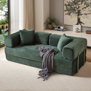 English Elm Compression Foldable Floor Sofa Bed Corduroy Futon with Foam Support for Small Spaces Green W3716P379189