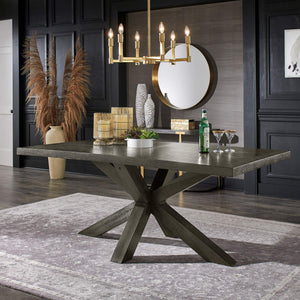 Narvik Oak Veneer Dining Table with Sculptural Starburst Base in Weathered Grey