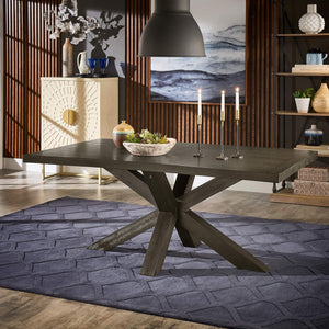 Narvik Oak Veneer Dining Table with Sculptural Starburst Base in Weathered Grey