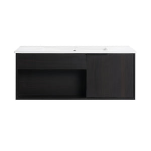 English Elm 36" Floating Bathroom Vanity Dark Oak Ceramic Sink Open Shelf Soft Close Storage W3450P435874