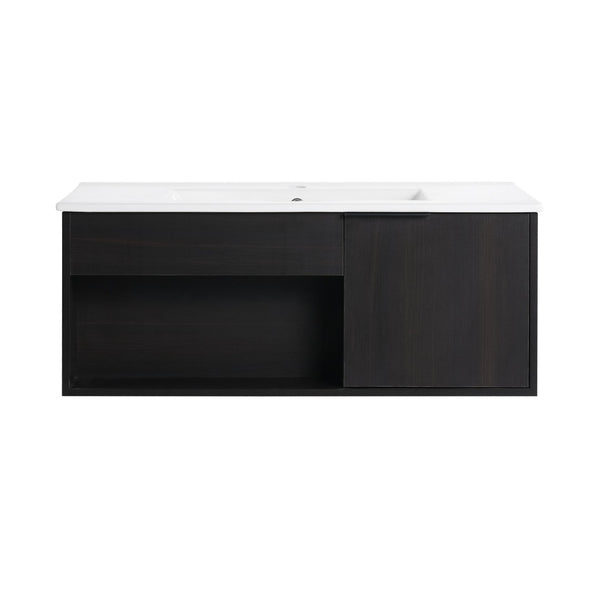 English Elm 36" Floating Bathroom Vanity Dark Oak Ceramic Sink Open Shelf Soft Close Storage W3450P435874